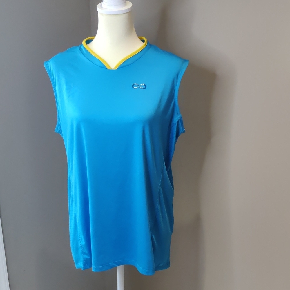 Stride™ Ladies’ Aria Sleeveless Shirt, Large, Blue Jewel/Sunflower